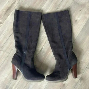 HSN Curations Brown Leather Suede Heeled Boots Sz 8